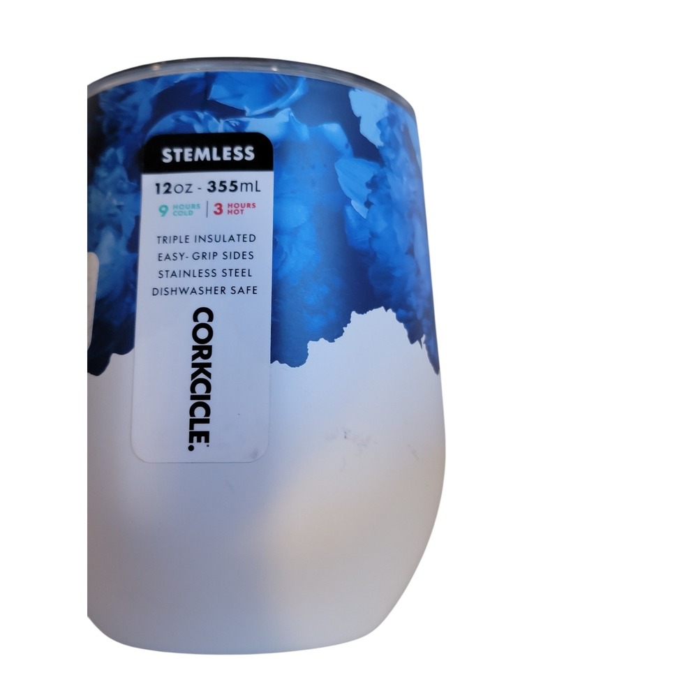 Corkcicle Stemless Wine Tumbler 12oz Dutch Love Blue Floral New - Picture 3 of 4